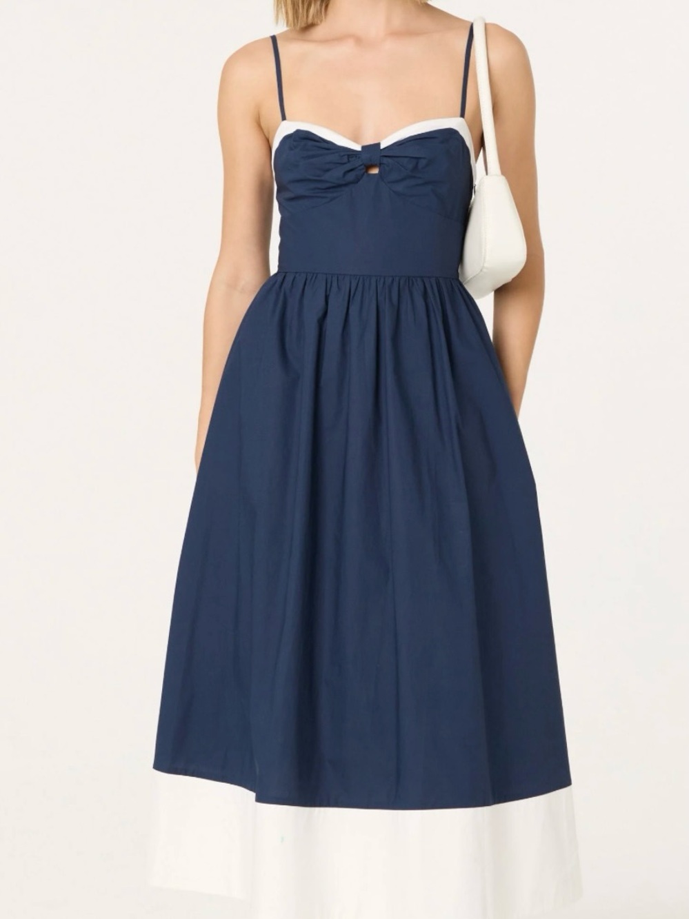 ASTR The Label Navy & White Bow-Front Midi Dress- size L